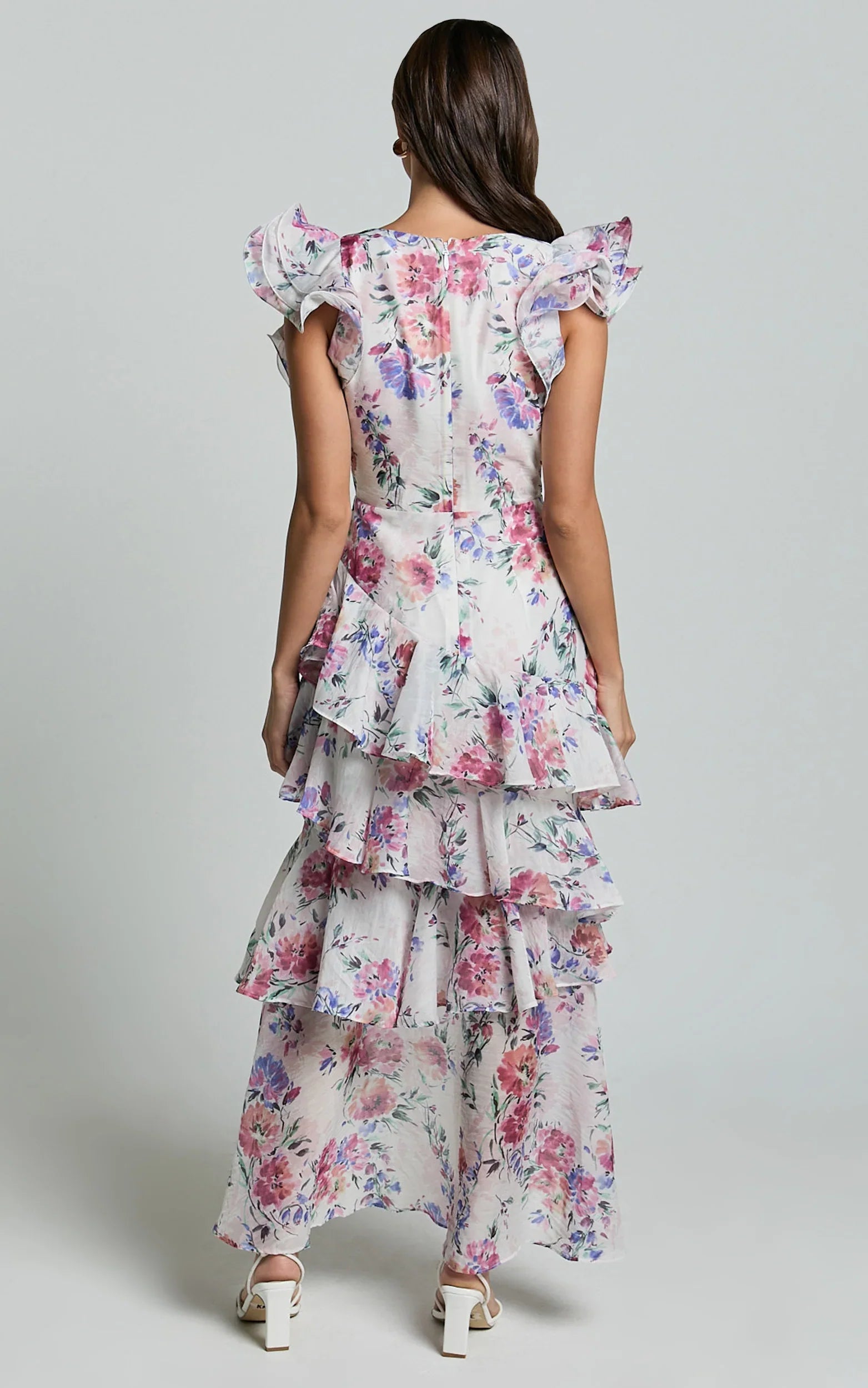 Amalie The Label - Sienah Ruffle Sleeve Tiered Midi Dress - Int
