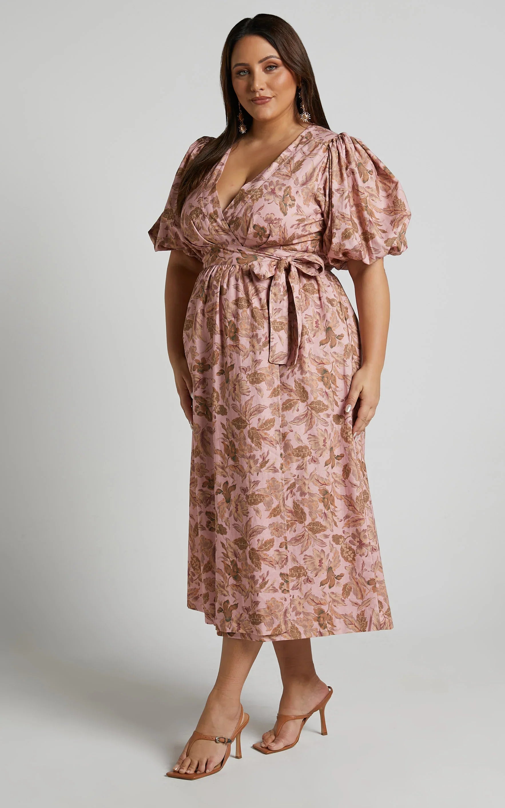 Amalie The Label - Franc Linen Puff Sleeve Wrap Midi Linen Dress - Int