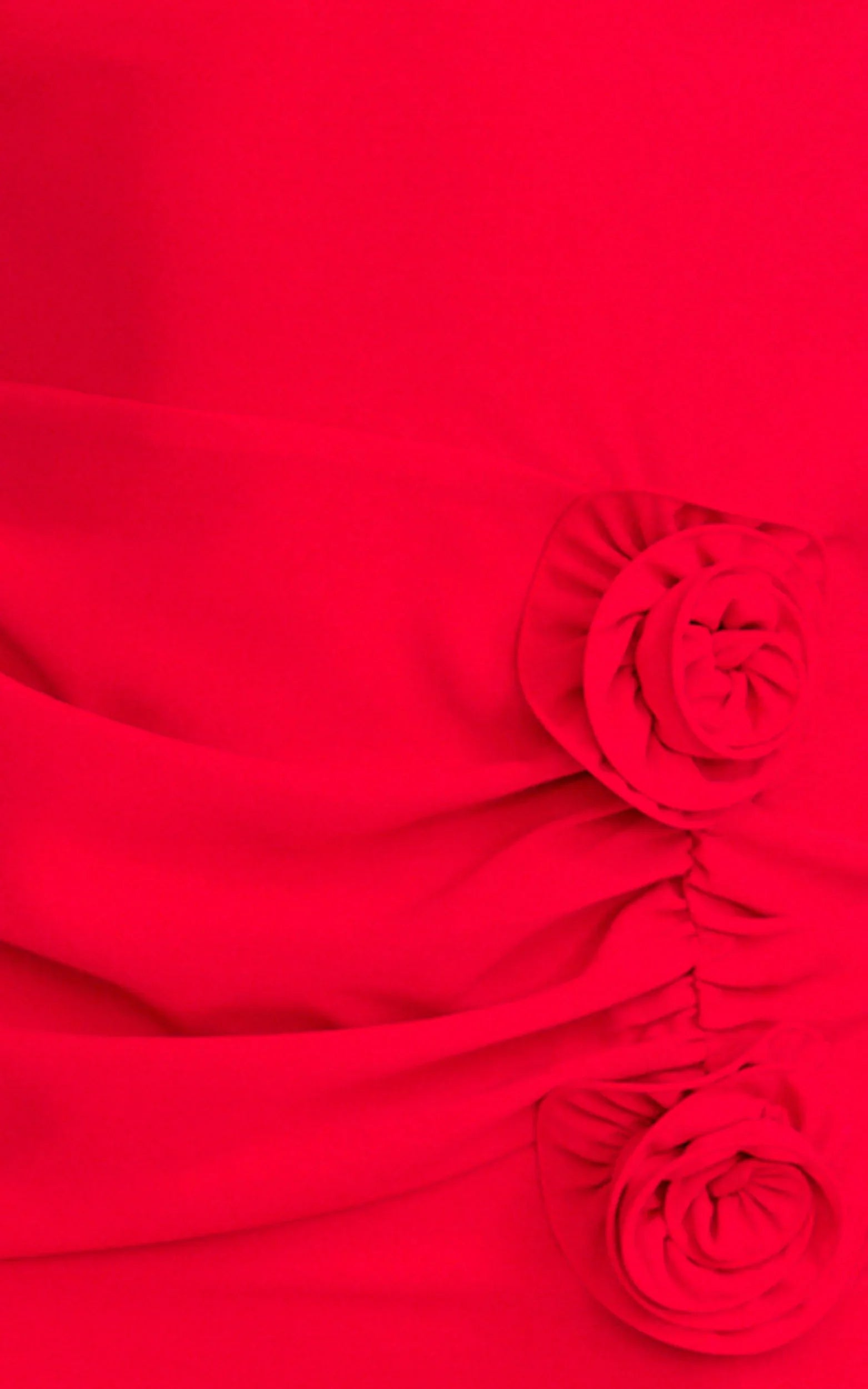 Vivienne Midi Dress - Boat Neck Long Sleeve Rosette Detail Dress in Red