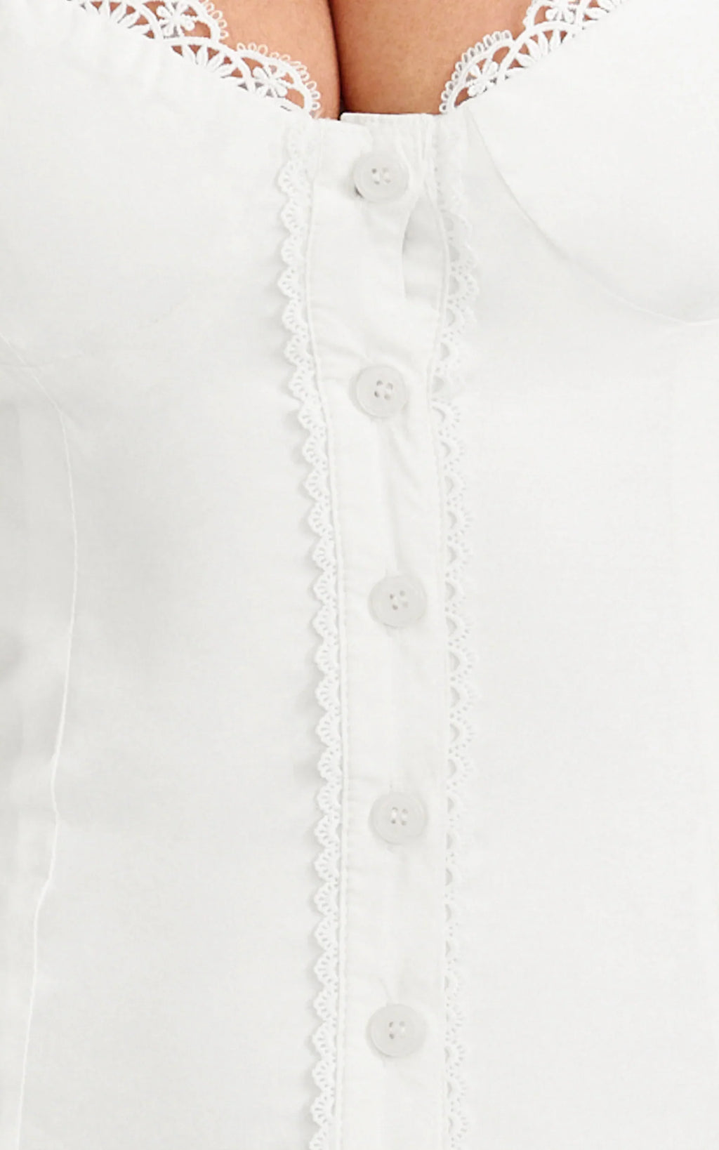 Anessa Midi Dress - Button Front Bustier Fitted Dress in White