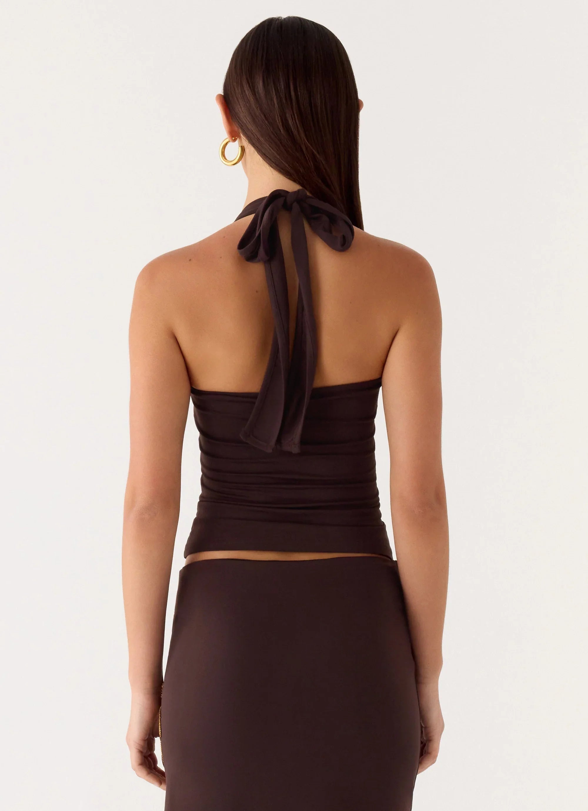 Brienne Beaded Halter Top - Chocolate