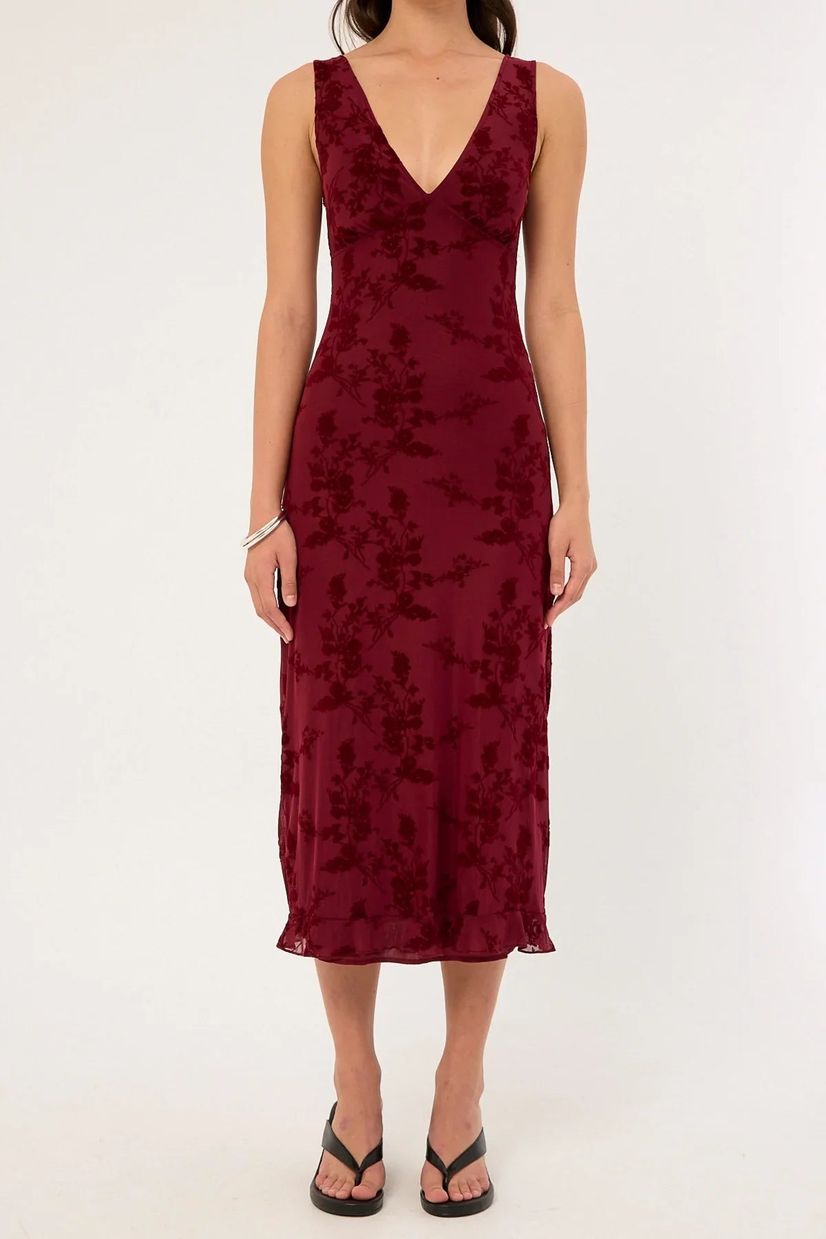 Motel Gabriela Midi Dress Botanical Flower Maroon