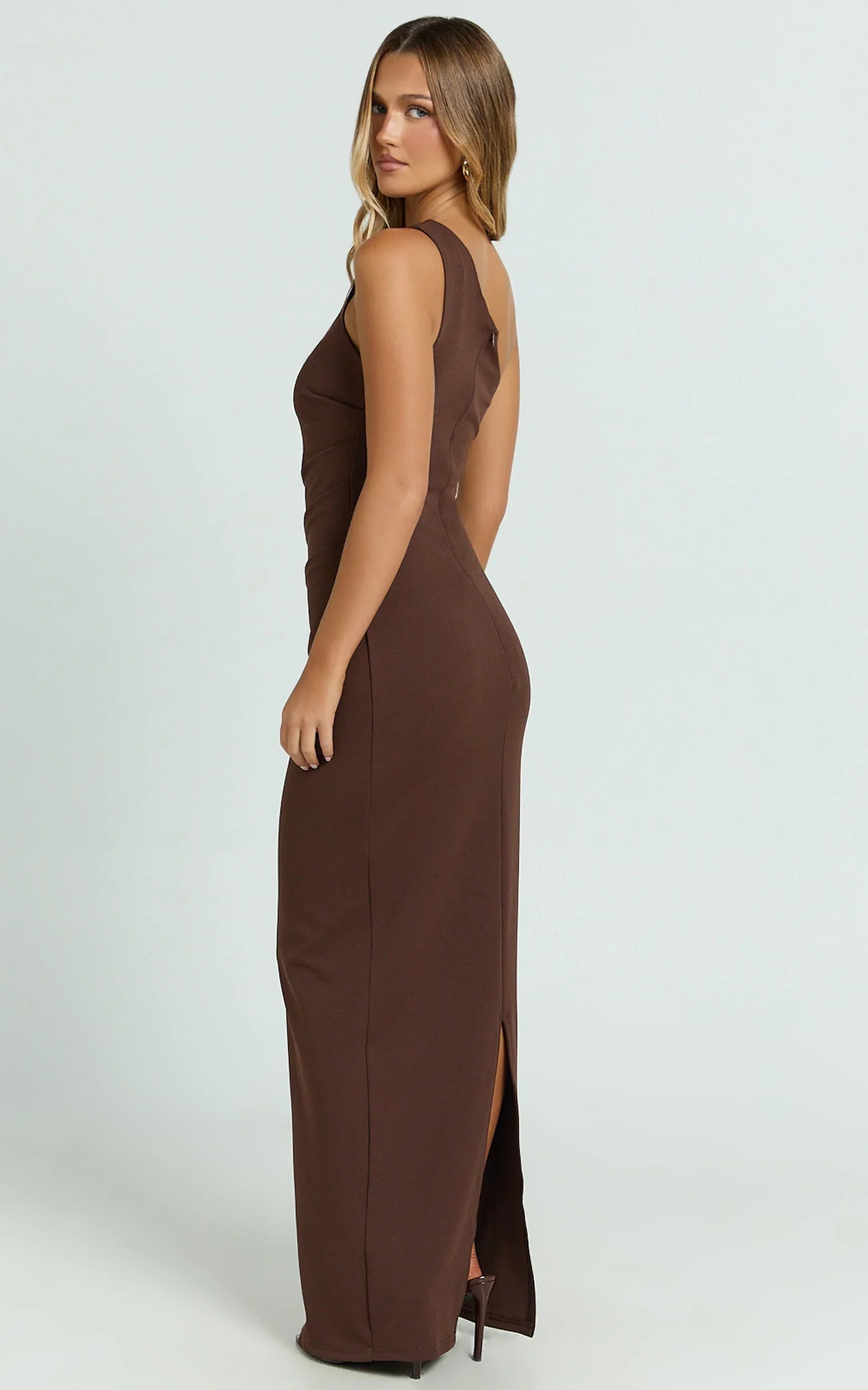 Criselda Maxi Dress - One Shoulder Maxi Dress in Chocolate