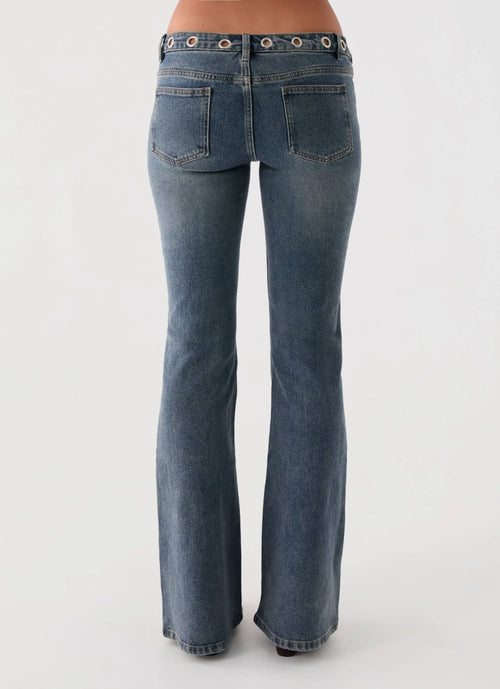 Carson Low Rise Eyelet Jeans - Blue Wash