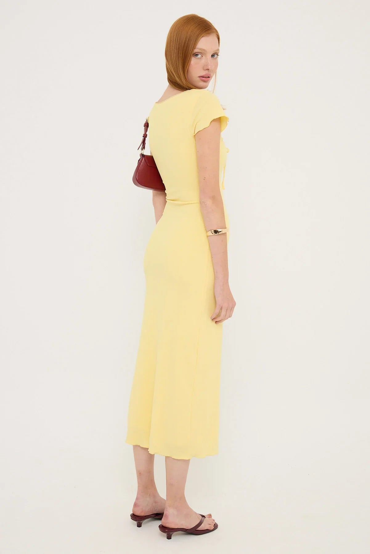 Luck & Trouble Dala Rib Scoop Neck Midi Dress Lemon