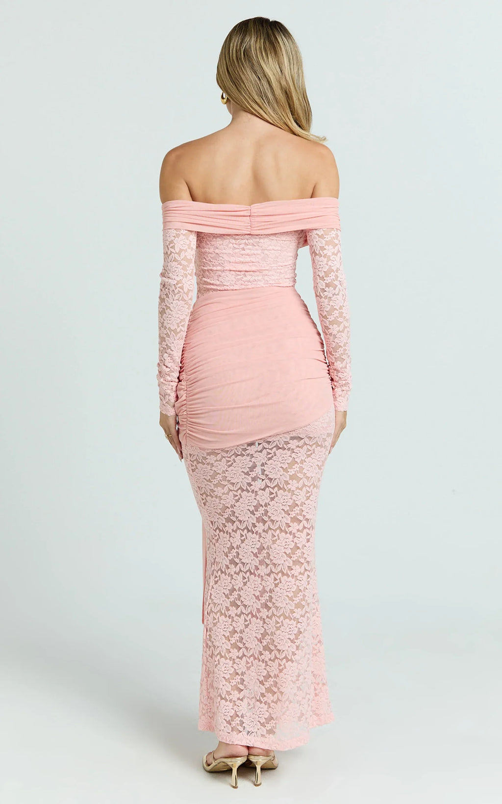 Sandra Midi Dress - Off The Shoulder Sash Bodycon Dress in Pink