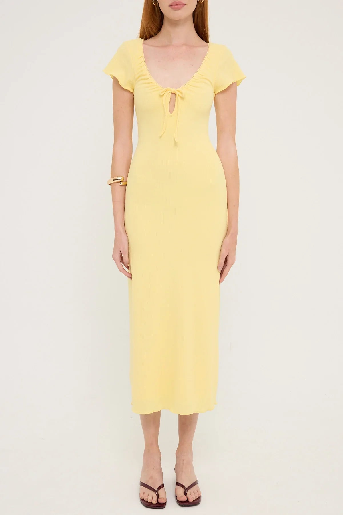 Luck & Trouble Dala Rib Scoop Neck Midi Dress Lemon