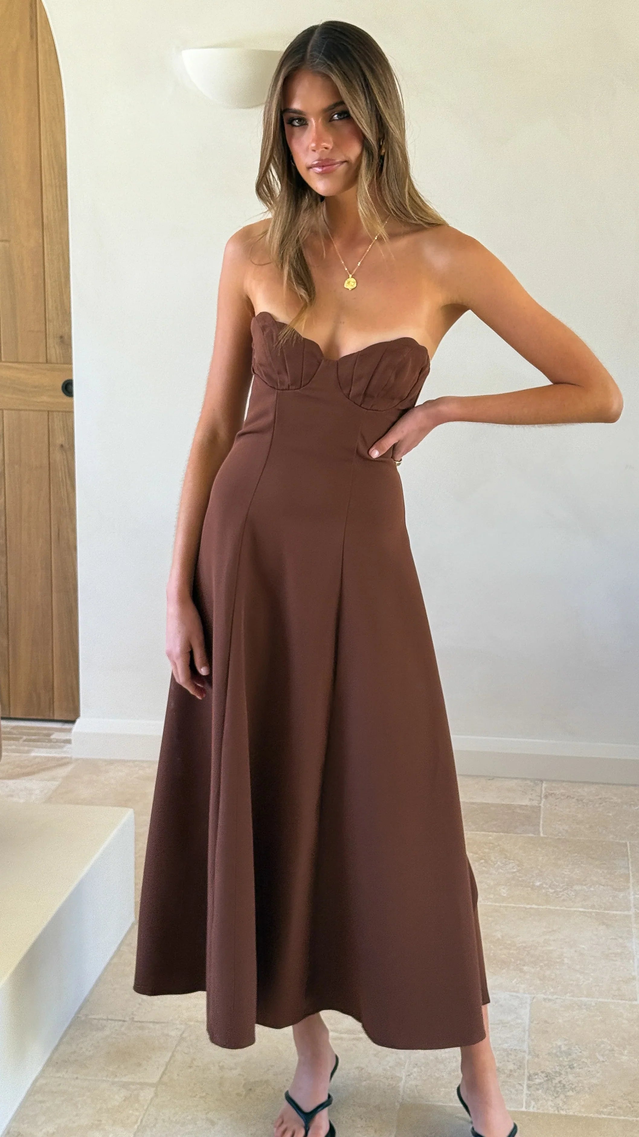 Janessa Strapless Midi Dress - Chocolate