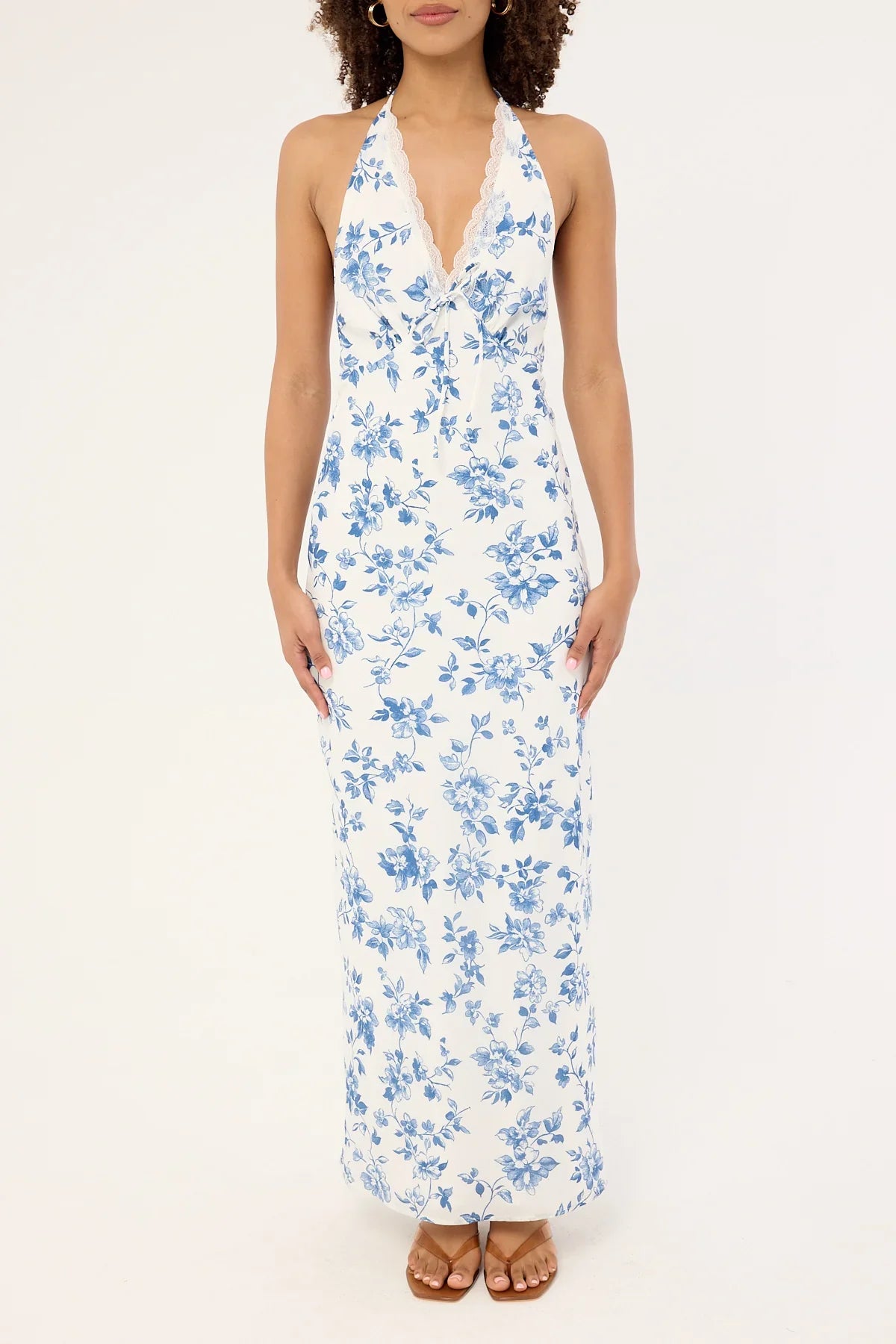 Luck & Trouble Oia Bloom Midi Dress White Blue Floral