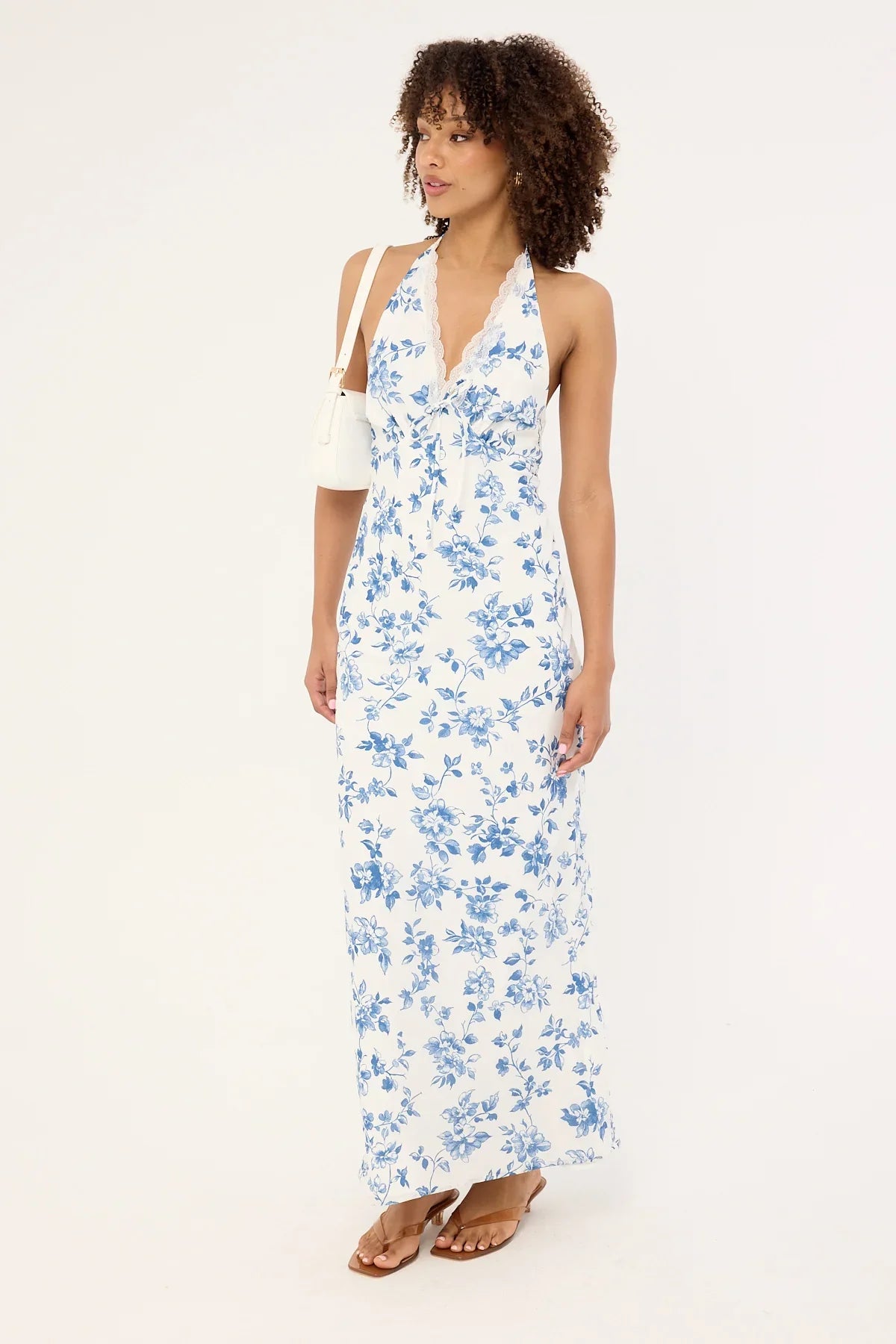 Luck & Trouble Oia Bloom Midi Dress White Blue Floral