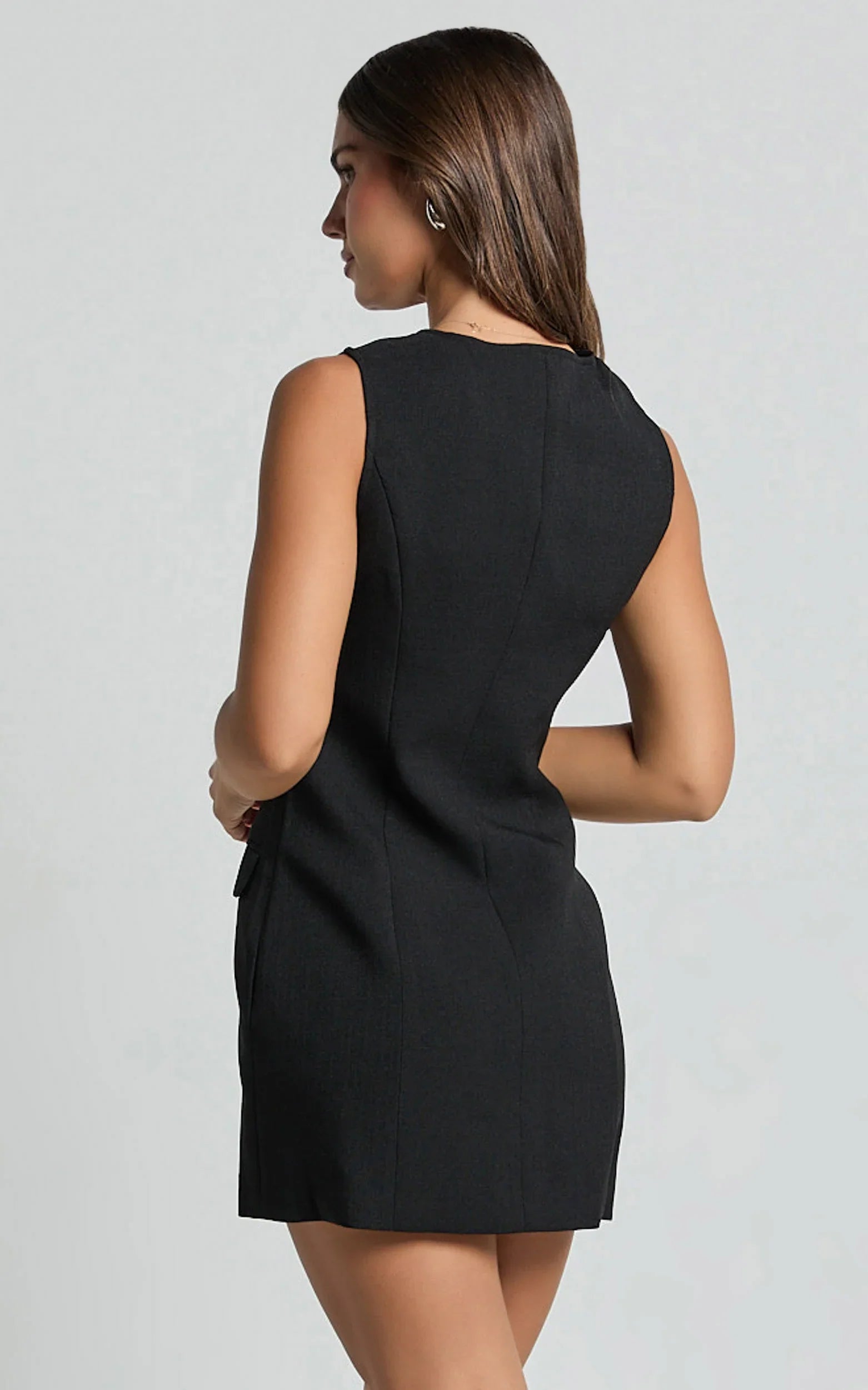 Yasmine Mini Dress - Button Down Boucle Dress in Black