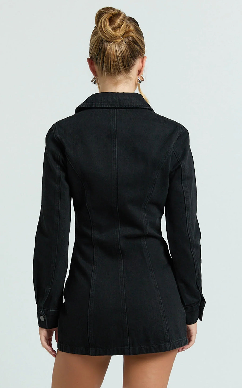Shawn Mini Dress - Long Sleeve Button Down Denim Shirt Dress in Black