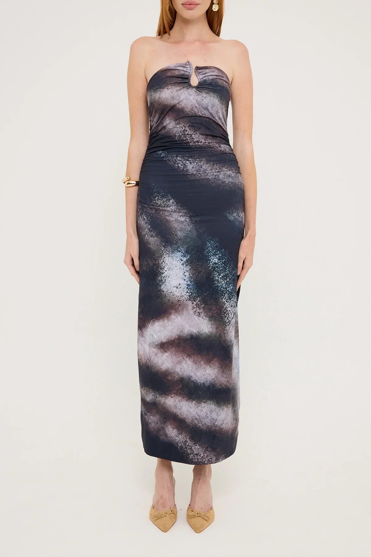 Luck & Trouble Stasia Printed Strapless Jersey Midi Dress Black Print
