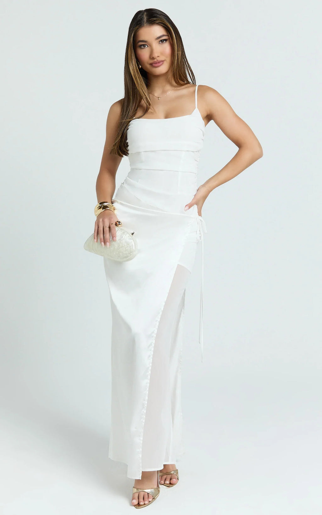 Jordyn Maxi Dress - Square Neck Halter Column Dress in White