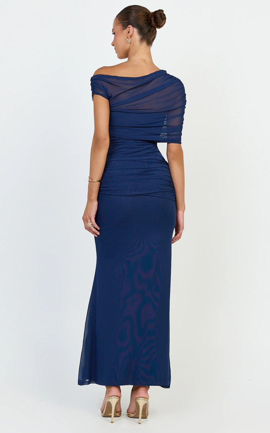 Nicolette Maxi Dress - Cape Sleeve Off Shoulder Dress in Navy