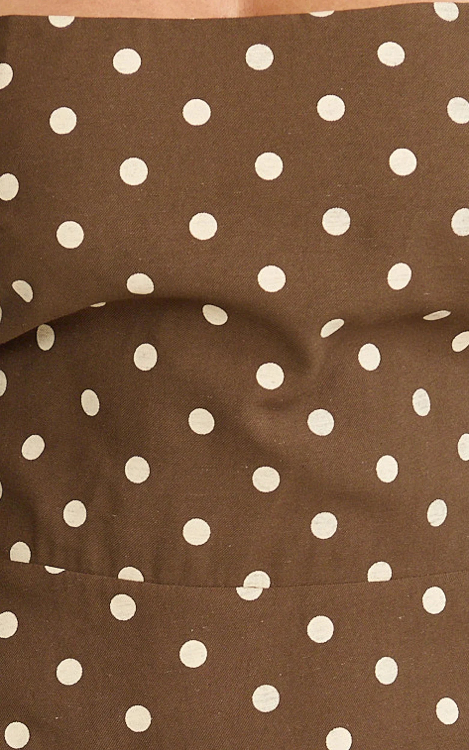 Leighton Midi Dress - Cross Over Spaghetti Straps Square Neck A Line Dress in Choc/Cream Polka Dot