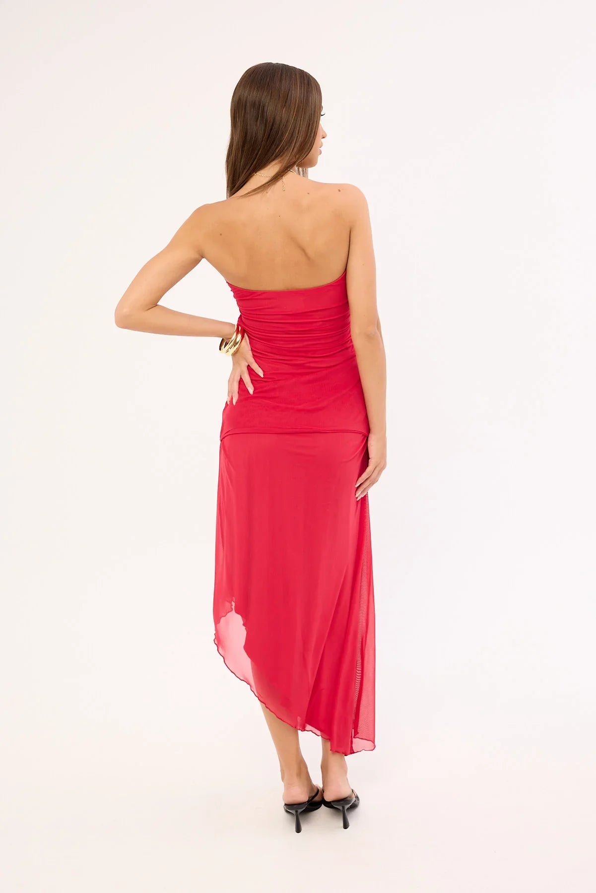 Luck & Trouble Lettie Mesh Midi Dress Raspberry