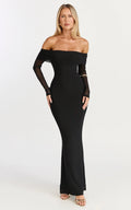 Bethanie Maxi Dress - Off The Shoulder Mesh Dress in Black