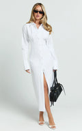 Genevieve Midi Dress - Slim Shirt Dress in White