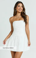Donatella Mini Dress - Strapless Drop Waist Dress in White