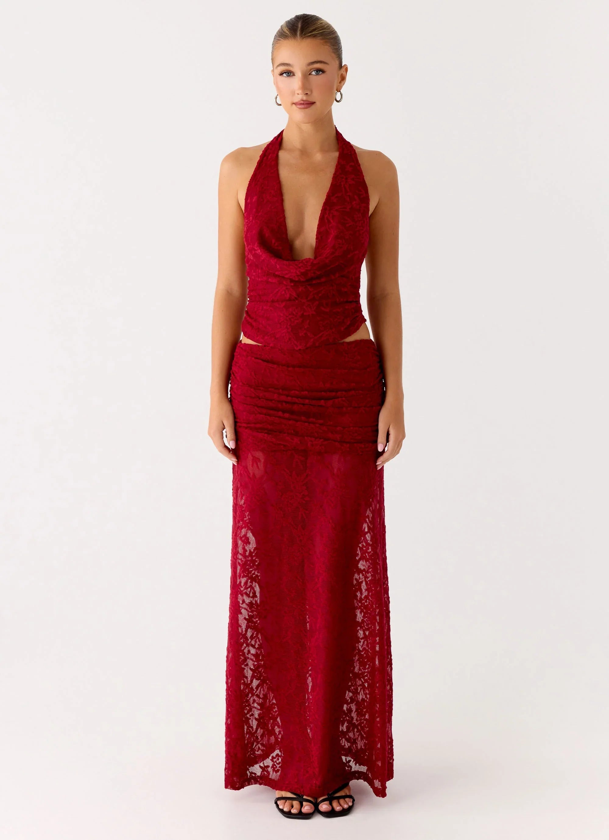Farruko Jacquard Halter Top - Dark Cherry