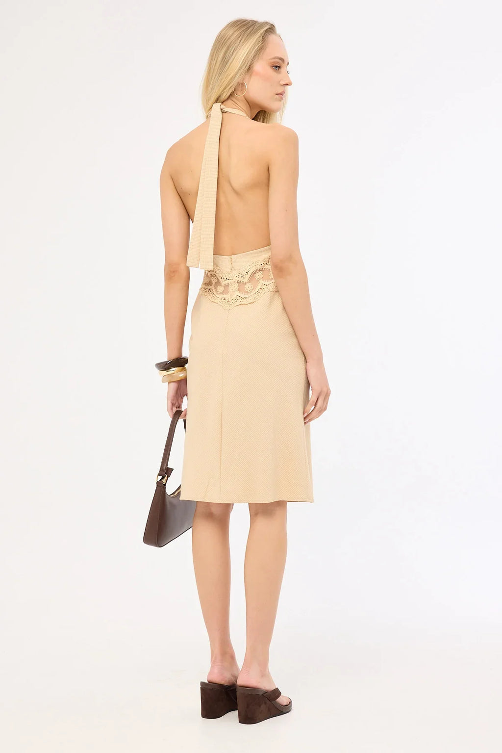 Lioness Solana Midi Dress Beige Plaid