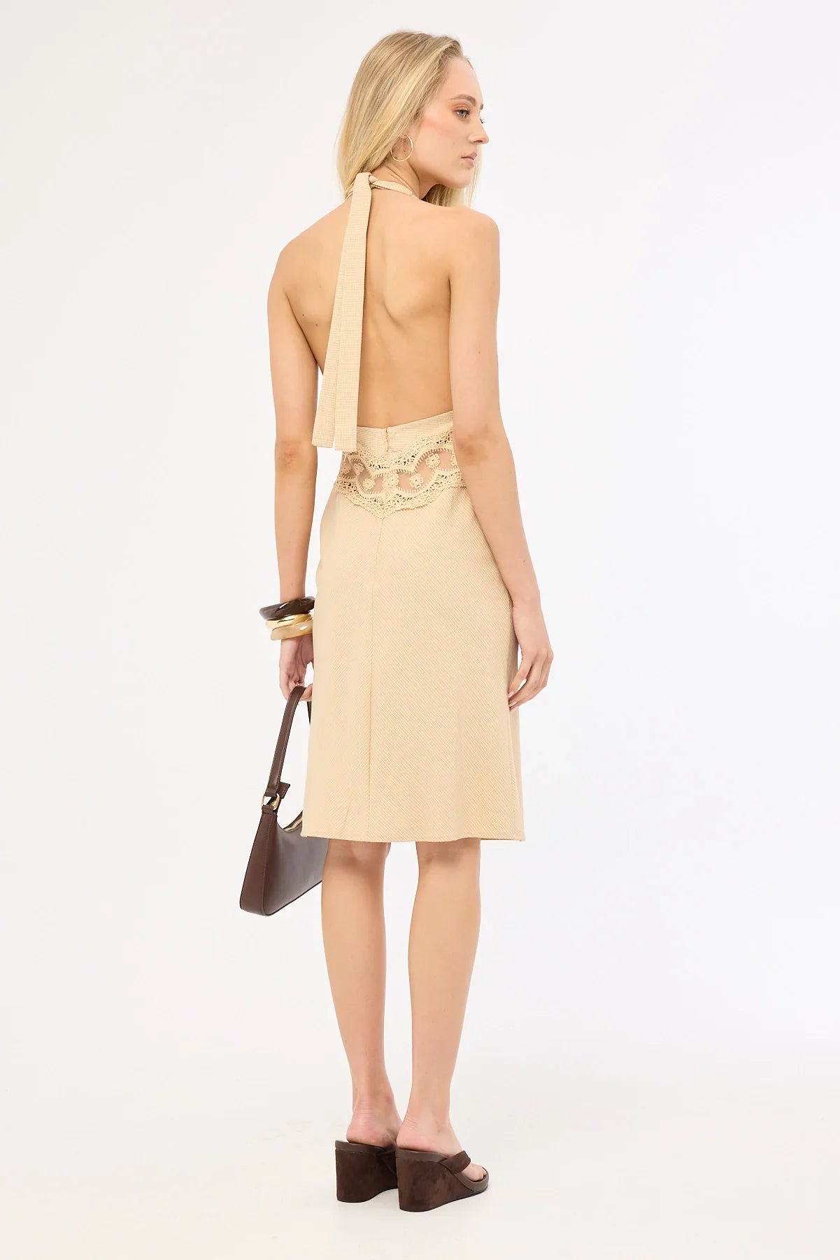 Lioness Solana Midi Dress Beige Plaid