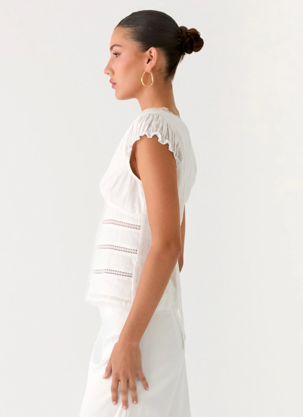 Ruann Lace Trim Top - White