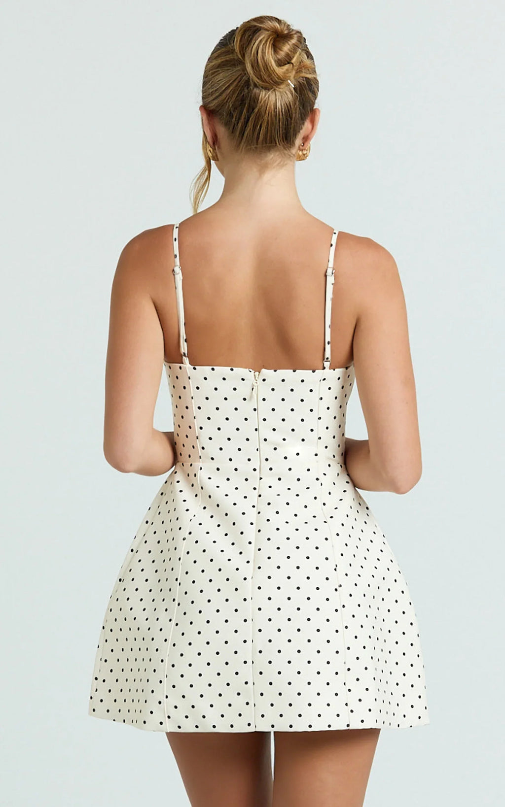 Carolina Mini Dress - Scoop Neck Panel Bodice Dress in White Polka Dot