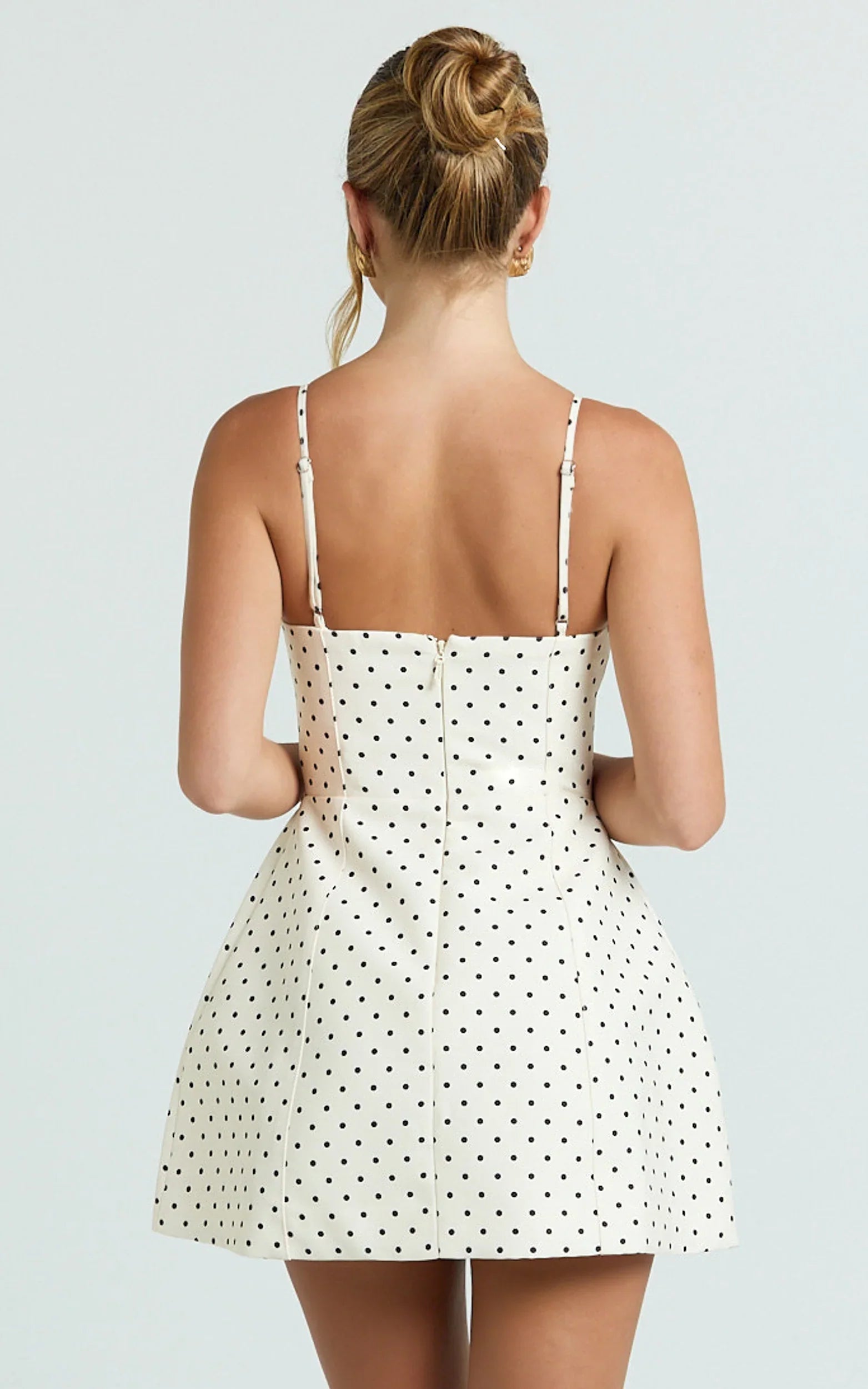 Carolina Mini Dress - Scoop Neck Panel Bodice Dress in White Polka Dot