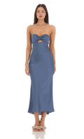 Satin Twist Cutout Midi Dress in Navy