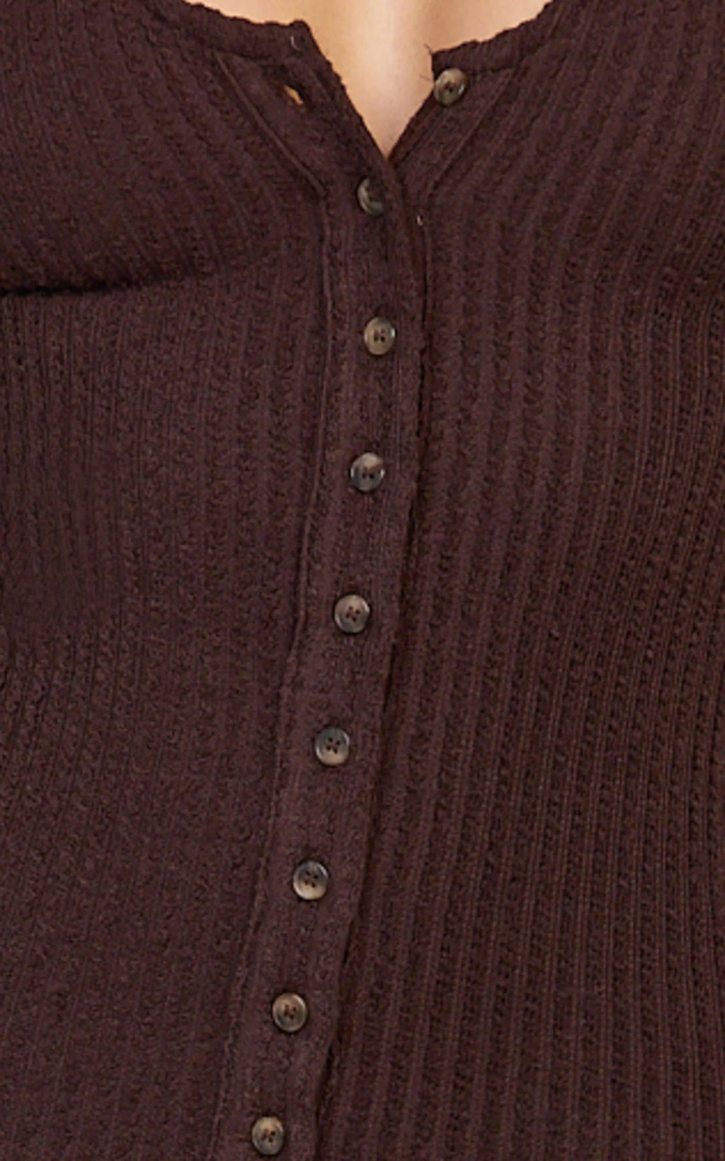 Zayla Midi Dress - Long Sleeve Button Front Bodycon Dress in Chocolate