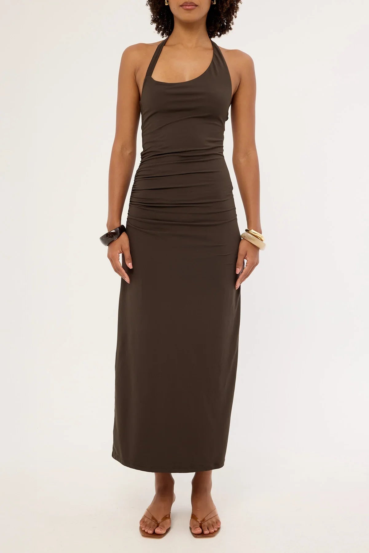 Luck & Trouble Palma Halter Midi Dress Brown