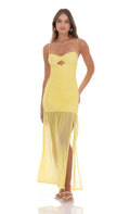 Mesh Ruched Mermaid Dress in Yellow