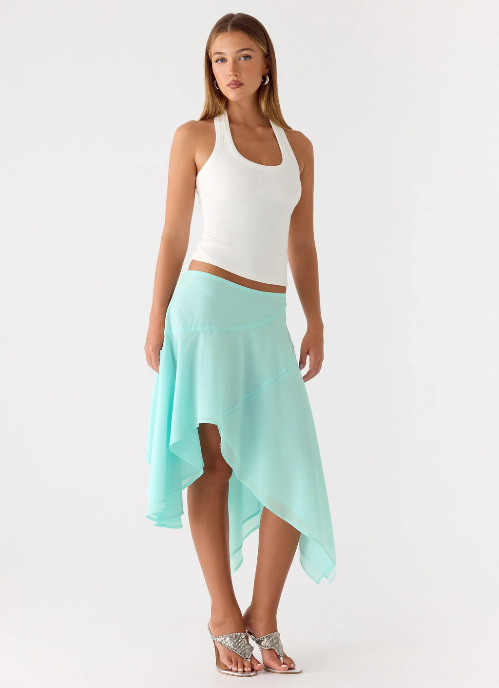 Kia Low Rise Asymmetrical Midi Skirt - Aqua