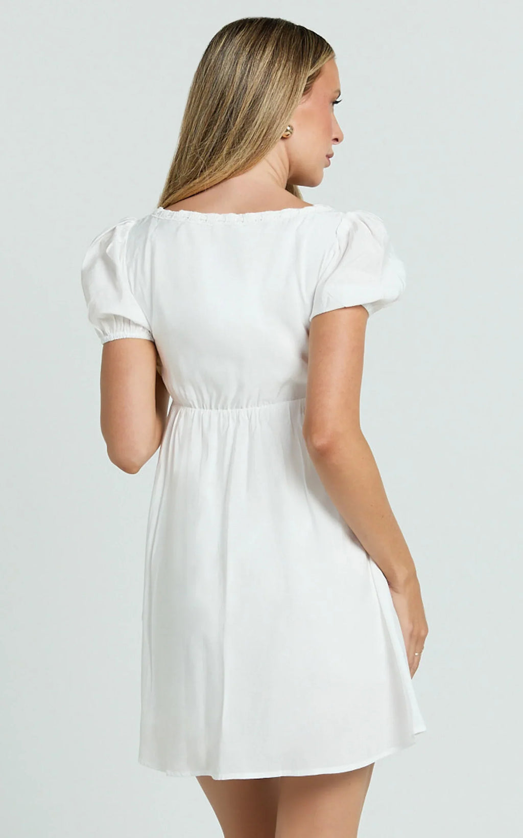 Candace Mini Dress - Square Neck Babydoll Dress in White