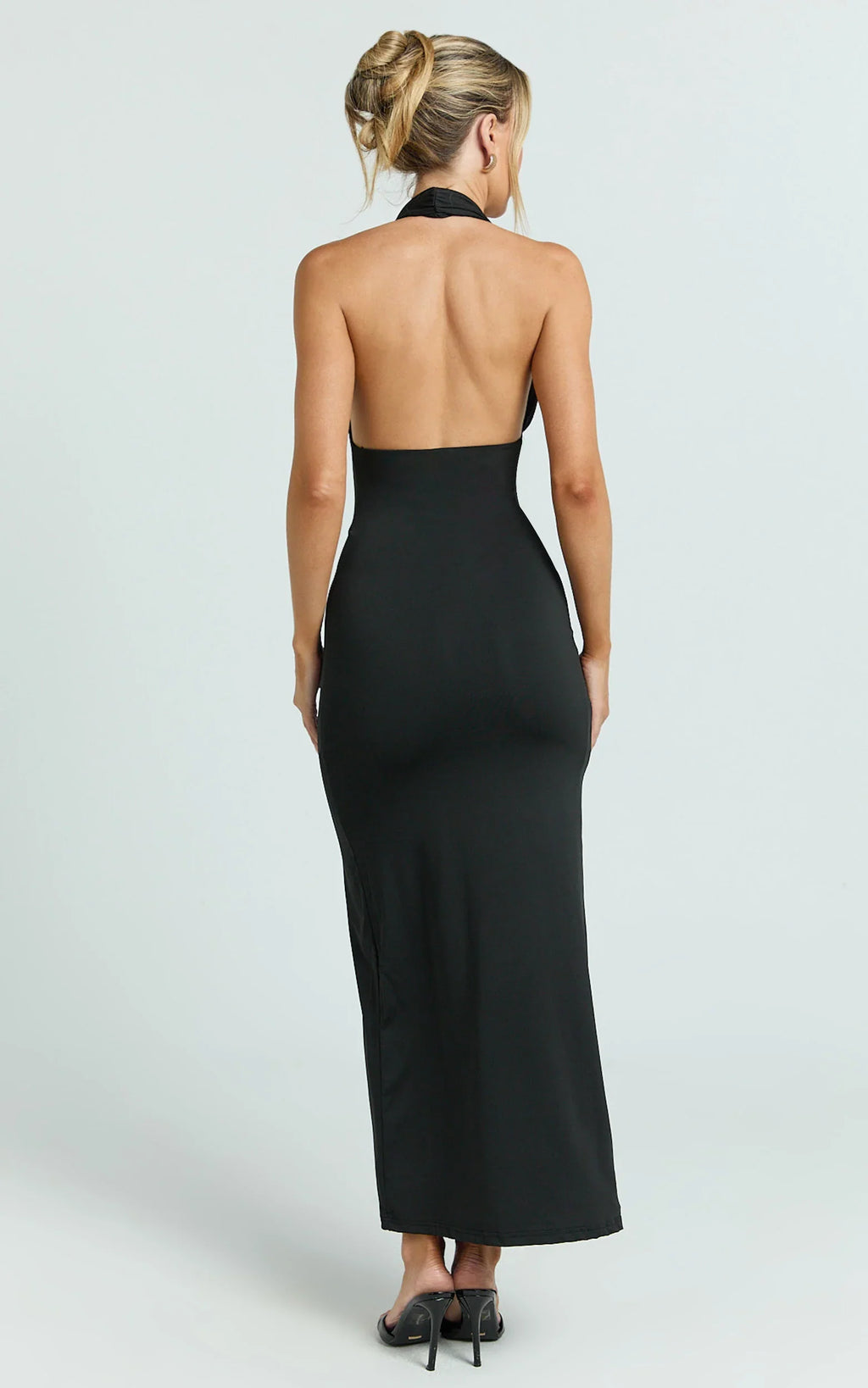 Chloe Midi Dress - Halter Neck Hardware Detail Dress in Black