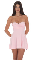 Lace Bust Fit and Flare Dress in Pink