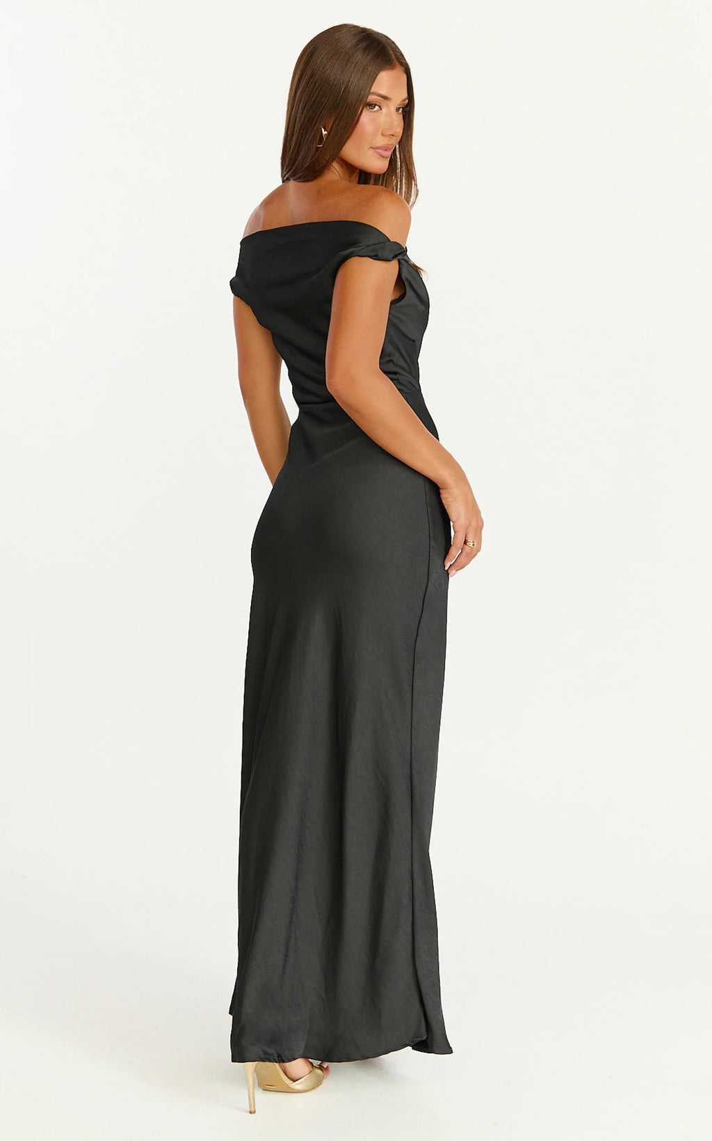 Lira Maxi Dress - One Shoulder Satin Dress in Black