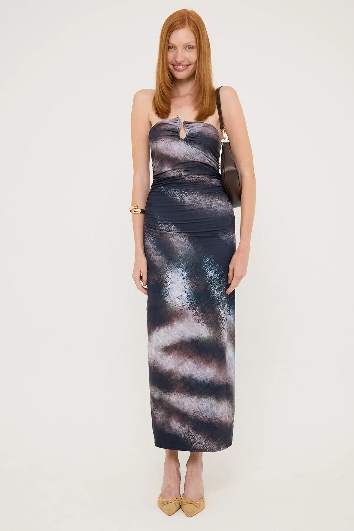 Luck & Trouble Stasia Printed Strapless Jersey Midi Dress Black Print
