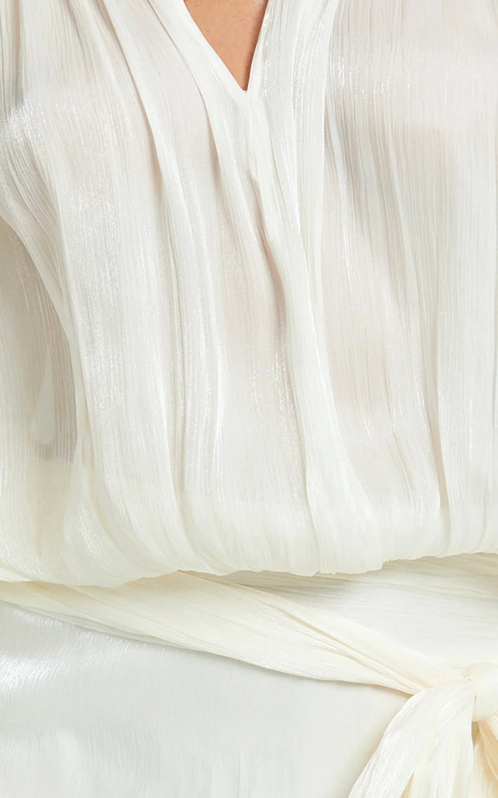 Carmela Mini Dress - Long Sleeve Tie Neck Ruffle Skirt Dress in Off White