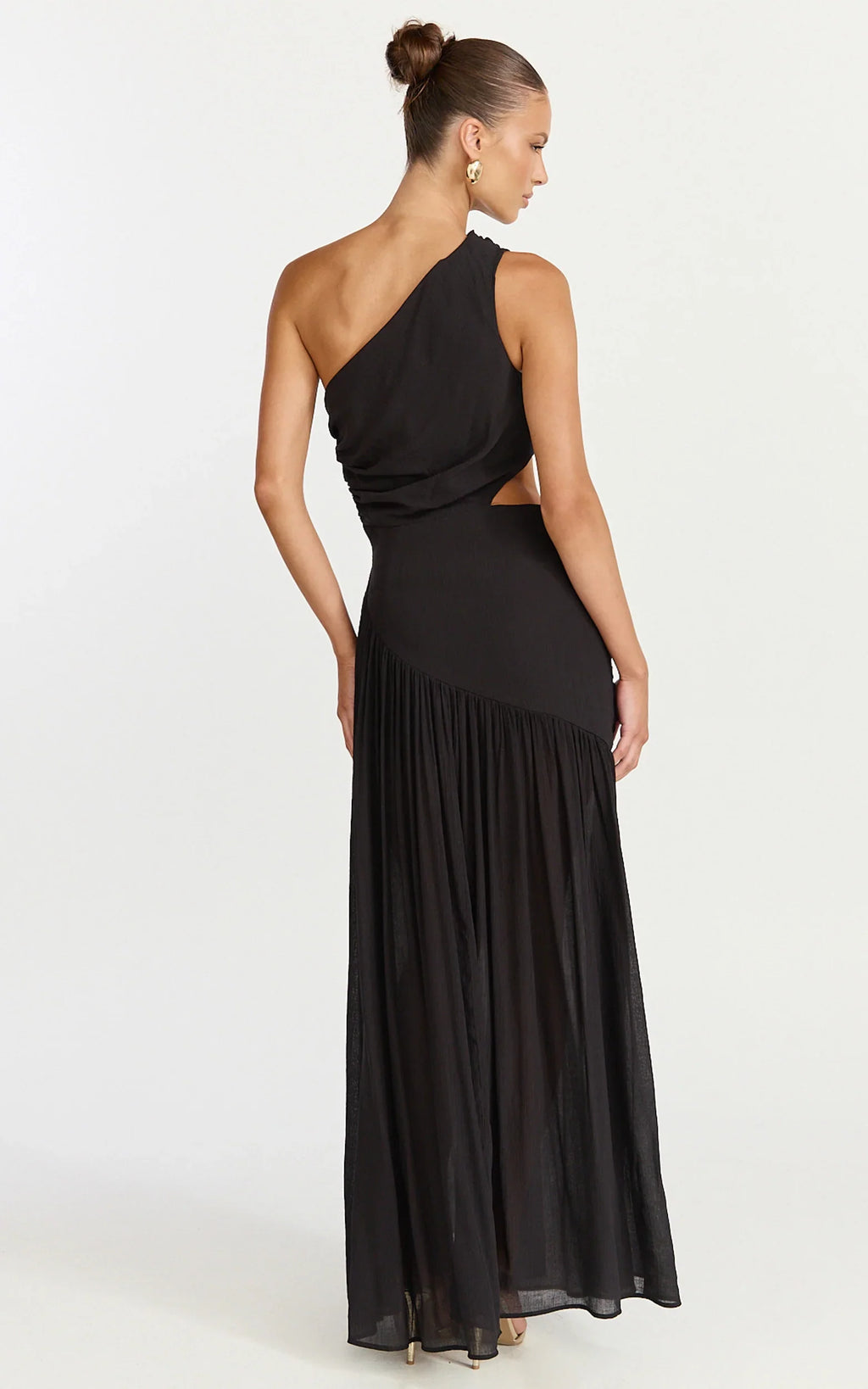 Darcy Maxi Dress - One Shoulder Side Cut Out Gathered Dress in Black