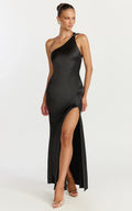 Zahra Maxi Dress - One Shoulder Tie Back Dress in Black