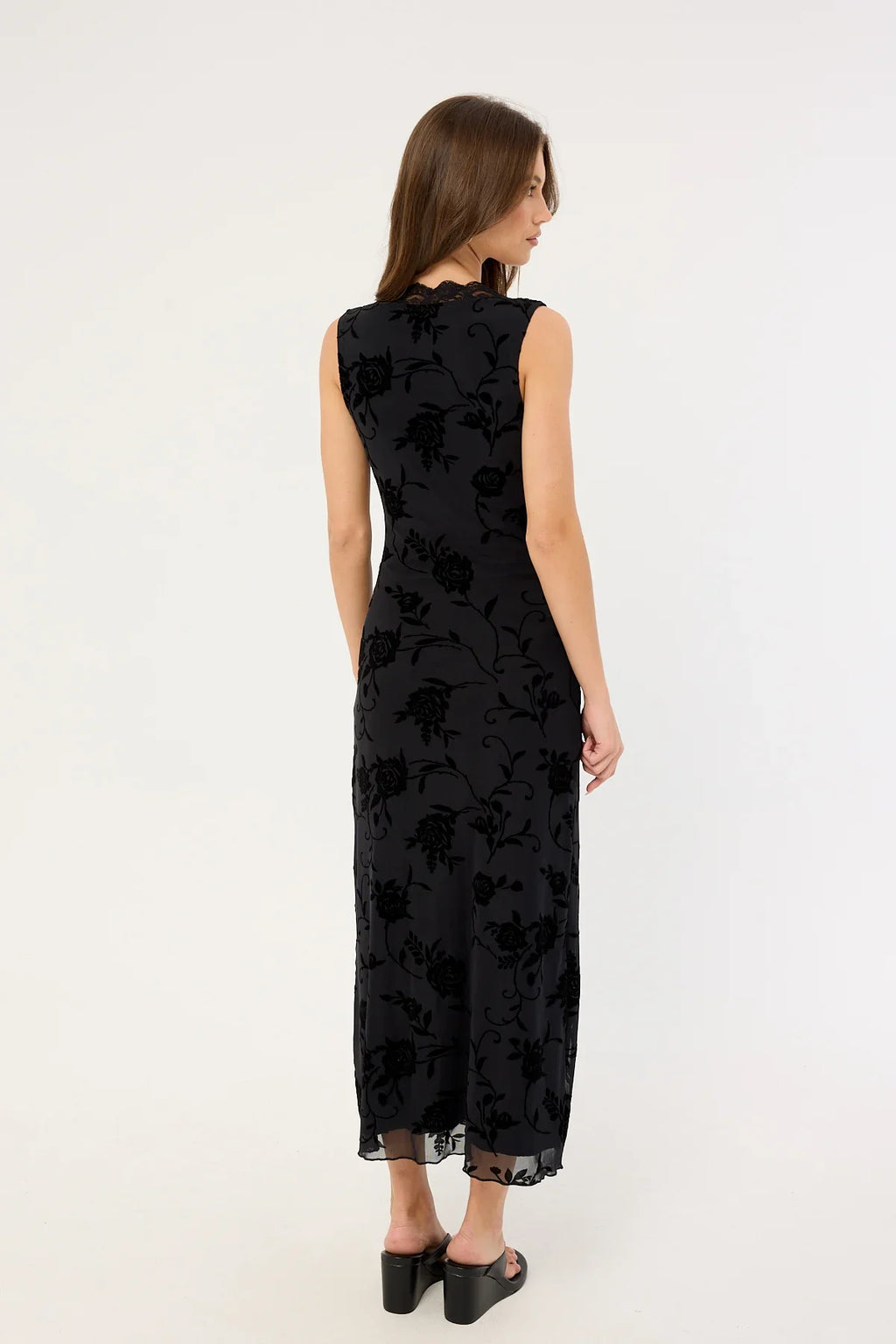 Motel Saga Midi Dress Rose Flock Black