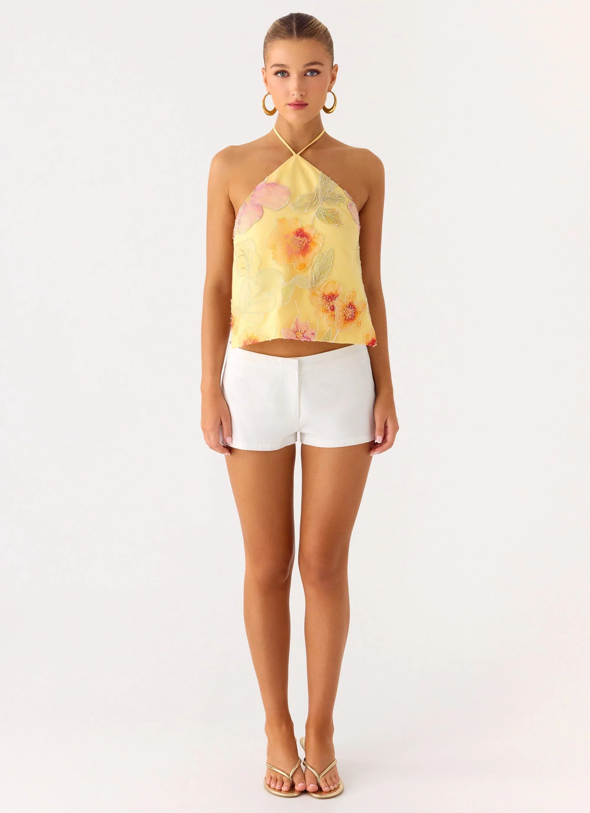 Bliss Beaded Halter Top - Floral Beaded