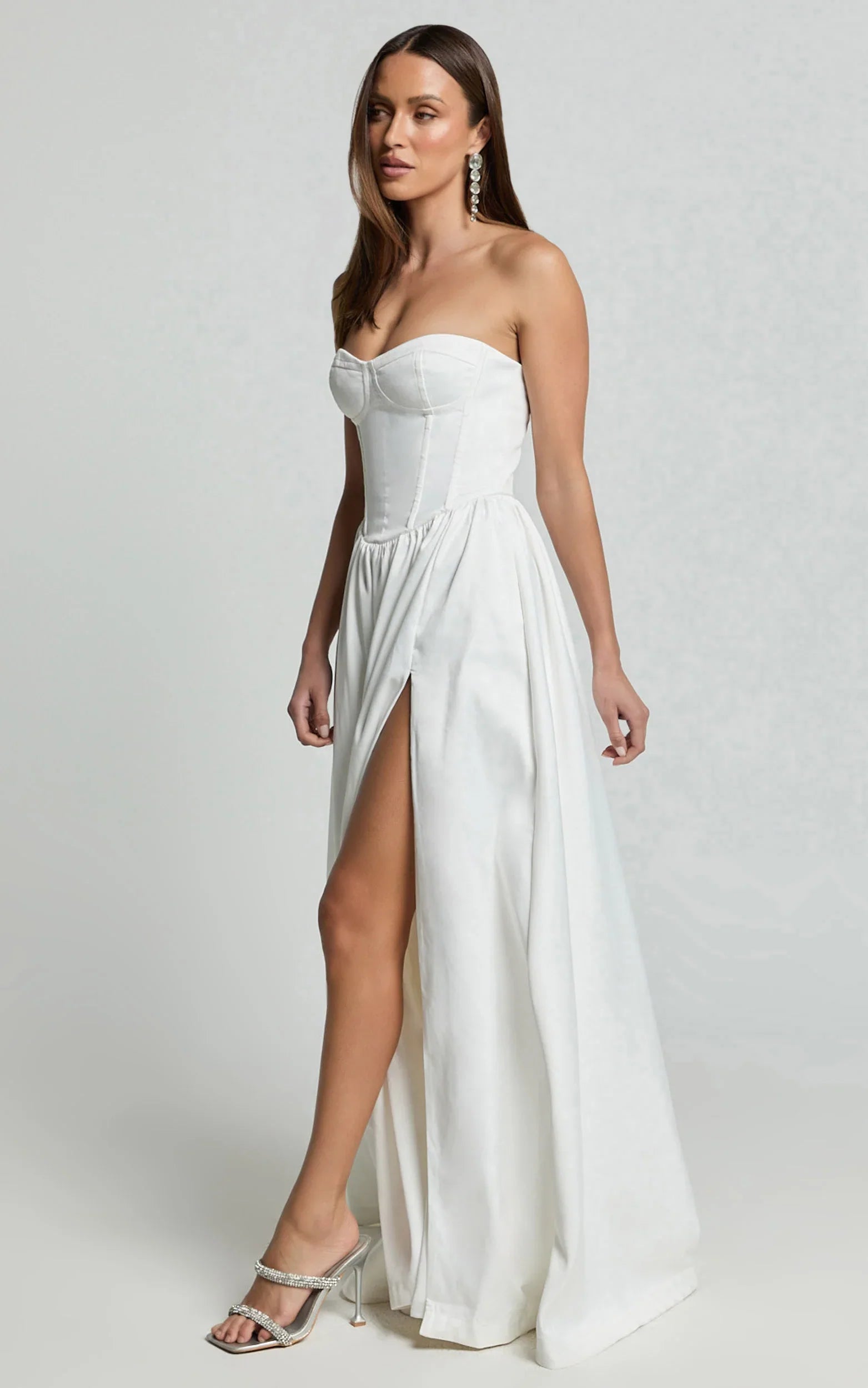 Vivian Maxi Dress - Strapless Corset Front Split Dress in Ivory