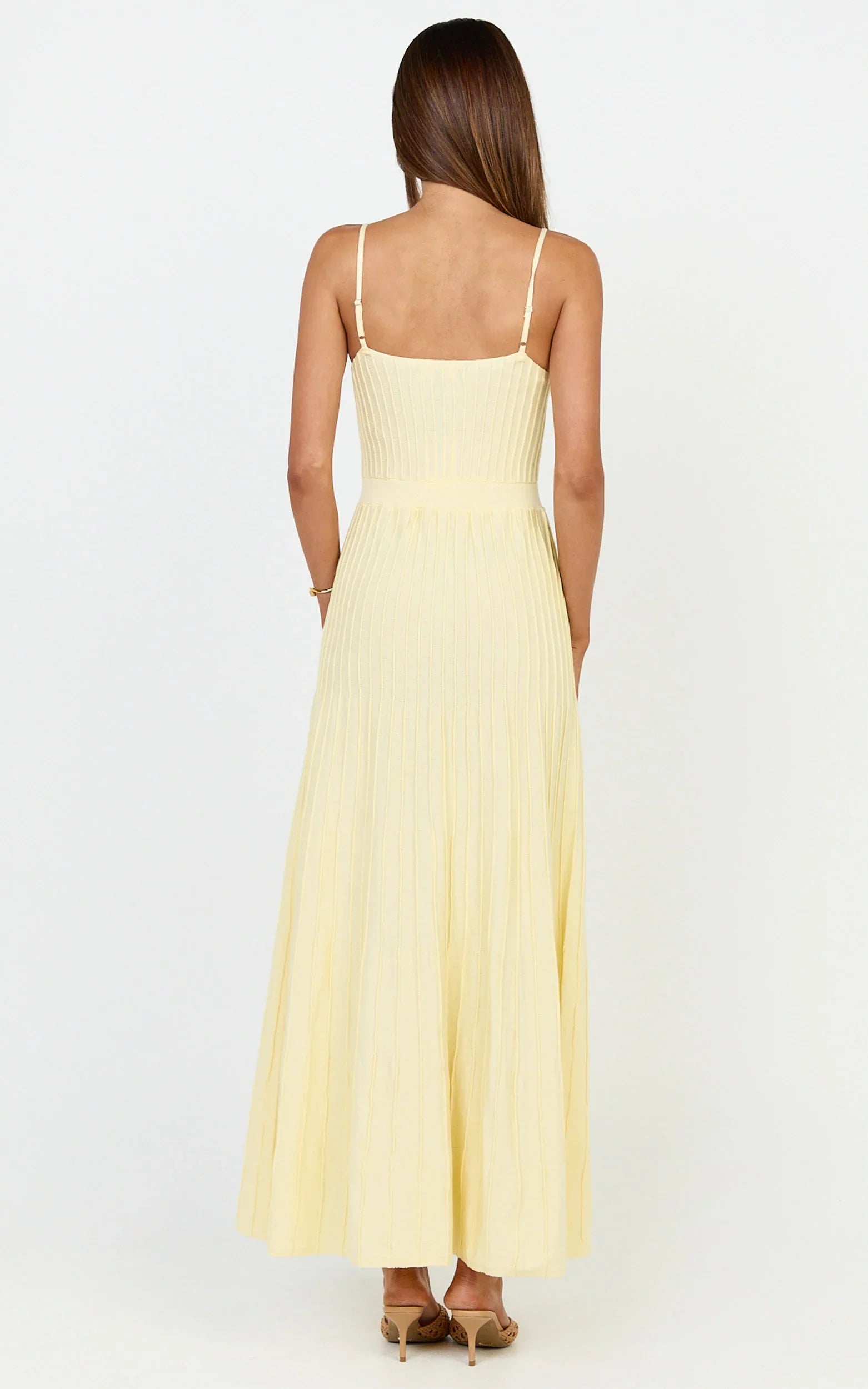 Donissa Midi Dress - Panelled Knit Dress in Butter Yellow