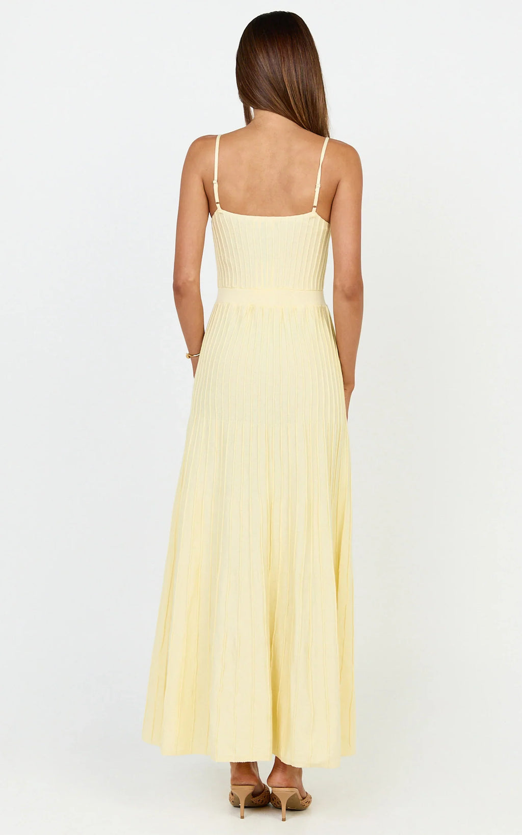 Donissa Midi Dress - Panelled Knit Dress in Butter Yellow