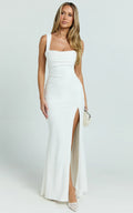 Tabitha Maxi Dress - Cowl Neck High Split Dress in Ivory