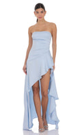 Satin High Low Maxi Dress in Light Blue